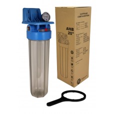 Магистральный фильтр прозрачный с манометром Aquafilter AHB-FH20CBG